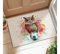 Tappeto con gufo, fantasioso pallone da calcio artistico con schizzi di colore, nessuno multicolore a pelo basso, rettangolare, non perde pelo, per bagno, porta, ingresso, comodino, decorazione 5 x 7