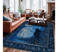 Tappeto con lupo, natura rustica luna pini autunnali blu con retro antiscivolo per interni, tappeto rettangolare non perde pelo, per soggiorno, camera da letto, corridoio, ufficio, decorazione 15,2 x