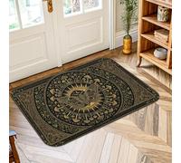 Tappeto con mandala, stile bohémien, mediterraneo, floreale, geometrico, nessuno nero, a pelo basso, in spugna, rettangolare, con accenti decorativi, per ingresso, bagno, lavanderia, decorazione per