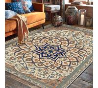 Tappeto con mandala, tradizionale, bohémien, floreale, geometrico, nessuno, blu navy, a pelo basso, rettangolare, per soggiorno, camera da letto, sotto il letto, decorazione per appartamento, 15 x 18