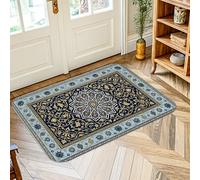 Tappeto con mandala, tradizionale, elegante, floreale, ornamentale nessuno, blu navy, antiscivolo, estetico, rettangolare, con accenti decorativi, per bagno, ingresso, comodino, lavanderia, 5 x 70 cm