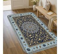 Tappeto con mandala, tradizionale, elegante, floreale, ornamentale, nessuno blu navy, antiscivolo, resistente allo sbiadimento, per ingresso, bagno, lavanderia, comodino, 9 x 15 cm