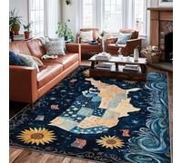 Tappeto con mappa, Americana rustico sole stelle indipendenza blu a pelo basso rettangolare tappeto bordo bordo tappeto per soggiorno camera da letto sotto il tavolo decorazione da pranzo 15,2 x 22,8