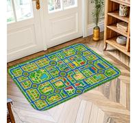 Tappeto con mappa della città, giocoso colorato edifici strade N/A verde a pelo basso spugna zerbino rettangolare tappeto non perde ingresso bagno lavanderia comodino decorazione 5 'x 3'