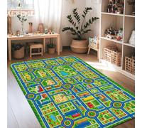 Tappeto con mappa della città, giocoso colorato edifici strade N/A verde antiscivolo bordo bordo tappeto rettangolare tappeto per soggiorno, camera da letto, sotto il tavolo, decorazione da pranzo