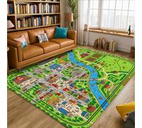 Tappeto con mappa, edifici educativi giocosi parchi primavera verde antiscivolo per interni rettangolare tappeto non perde pelo, tappeto per soggiorno, camera da letto, cucina, corridoio, decorazione