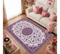 Tappeto con medaglione, elegante e tradizionale ornato floreale, nessuno viola, per dormitorio universitario, rettangolare, per interni, non perde pelo, tappeto per soggiorno, sotto il letto