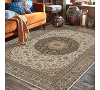 Tappeto con medaglione, tradizionale classico floreale ornato nessuno beige con retro antiscivolo tappeto per casa e interni, non perde pelo, tappeto per soggiorno, camera da letto, sotto il tavolo