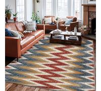 Tappeto con motivo a zigzag, moderno e contemporaneo a pois a zigzag, rosso autunnale, a pelo basso, rettangolare, per soggiorno, camera da letto, sotto il tavolo, decorazione da pranzo, 15,2 x 23,8