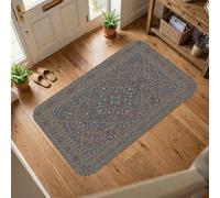 Tappeto con motivo floreale, tradizionale classico geometrico ornato nessuno blu a pelo basso spugna zerbino rettangolare tappeto non spargimento bagno ingresso comodino porta decorazione 7,6 x 15,2