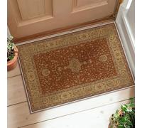 Tappeto con motivo floreale, tradizionale classico ornato geometrico autunnale marrone a pelo basso zerbino rettangolare tappeto non perde pelo, bagno, ingresso, comodino, lavanderia, decorazione per
