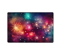 Tappeto con motivo fuochi d'artificio per soggiorno, camera da letto, galassia, con retro antiscivolo, lavabile, in flanella, decorazione per casa e ufficio, 60 x 90 cm