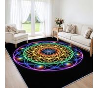 Tappeto con motivo geometrico sacro arcobaleno, mandala, per soggiorno, a | Lavabile, antiscivolo e facile da pulire, morbido tappeto per camera da letto e sala da pranzo