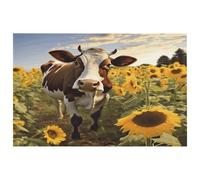 Tappeto con mucca in girasoli per ingresso, lavabile, con retro in gomma antiscivolo, per cucina, morbido, resistente alle macchie, piccolo tappeto per camera da letto, bagno, decorazione per