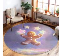 Tappeto con omino di pan di zenzero, motivo natalizio con stelle sorridenti e sorrisi, colore marrone, a pelo basso, per casa, soggiorno, camera da letto, cucina, corridoio, decorazione 152 x 150 cm
