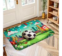 Tappeto con palla da calcio, sport edifici giocosi erba estate verde antiscivolo zerbino rettangolare stampa accenti tappeto bagno ingresso comodino lavanderia decorazione 2 'x 3'