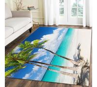 Tappeto con palme da spiaggia, tappeto con stampa oceano calmo e cielo, tappetino antiscivolo lavabile, per camera da letto, sala da pranzo, cameretta dei bambini 50x120cm/20x47in