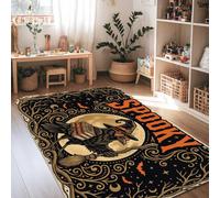 Tappeto con pinguini, fantasioso cappello da strega con zucche di Halloween, colore nero, a pelo basso, in spugna, per casa, interni, non perde pelo, per soggiorno, camera da letto, sotto il tavolo