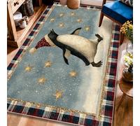 Tappeto con pinguino, motivo invernale con stelle e cappello invernale blu, con retro antiscivolo, tappeto rettangolare per soggiorno, camera da letto, sotto il tavolo, decorazione per sala da pranzo