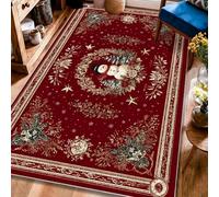 Tappeto con pupazzo di neve, ghirlanda natalizia natalizia con stelle rosse a pelo basso, rettangolare, per interni, non perde pelo, per soggiorno, camera da letto, corridoio, ufficio, decorazione
