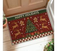 Tappeto con renna, albero di Natale natalizio omino di pan di zenzero rosso a pelo basso per interni zerbino accenti tappeto non perde ingresso bagno cucina decorazione porta 5 x 3 '