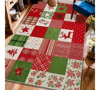 Tappeto con renne, albero di Natale natalizio con canna di zucchero rosso con retro antiscivolo per pavimento della casa, tappeto rettangolare con stampa, tappeto per soggiorno, camera da letto