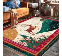 Tappeto con renne, albero di Natale natalizio con stelle rosse a pelo basso estetico, rettangolare, tappeto per soggiorno, camera da letto, sotto il letto, appartamento, decorazione 15 x 18 cm