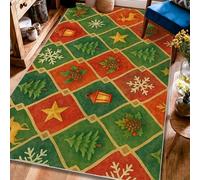 Tappeto con renne, lanterna natalizia natalizia con albero di pino verde a pelo basso per la casa tappeto non perde pelo, per soggiorno, camera da letto, cucina, corridoio, decorazione 10 x 15 cm