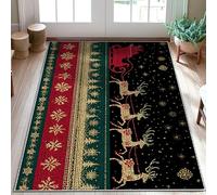 Tappeto con renne, slitta natalizia natalizia con fiocchi di neve e retro antiscivolo rosso, resistente allo sbiadimento, decorazione per bagno, ingresso, cucina, comodino, 9 x 15 cm