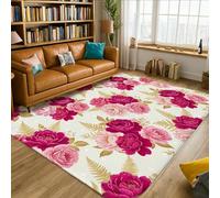 Tappeto con rose, elegante tappeto floreale con felce primaverile pesca antiscivolo estetico rettangolare tappeto per il pavimento della casa tappeto per soggiorno, camera da letto, cucina, corridoio