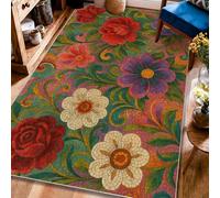 Tappeto con rose, motivo floreale primaverile con crisantemo viola del pensiero rosso antiscivolo con bordo posteriore antiscivolo per la casa, tappeto rettangolare per soggiorno, camera da letto