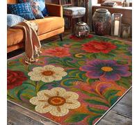Tappeto con rose, motivo floreale primaverile con crisantemo viola del pensiero rosso con retro antiscivolo per interni, tappeto rettangolare non perde pelo, per soggiorno, camera da letto, dormitorio