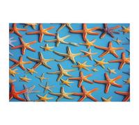 Tappeto con sfondo blu con molte stelle marine, per ingresso, lavabile, con retro in gomma antiscivolo, per cucina, morbido, resistente alle macchie, piccolo tappeto per camera da letto, bagno