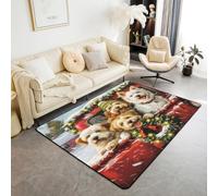 Tappeto con simpatici cani, tappeto antiscivolo con scritta "Merry Christmas" e animali domestici, per interni, ingresso, camion, auto, casa, soggiorno, camera da letto, 12,7 x 1,8 cm