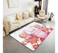 Tappeto con simpatico omino di pan di zenzero, antiscivolo, motivo natalizio, per interni e ingresso, per soggiorno, camera da letto, 12,7 x 1,8 cm, colore: rosa e bianco
