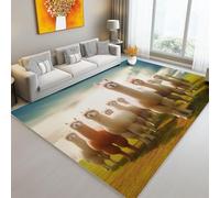 Tappeto con Stampa Animali Del Film Alpaca Prato- Lavabile in Lavatrice, 140 x 200 cm Morbido e Sottile - Ideale per Corridoio Bagno Cucina Ingresso, Gris-Vert