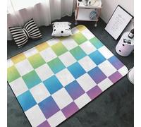 Tappeto con stampa arcobaleno pastello a scacchi, per soggiorno e camera da letto, lavabile, morbido, 7,6 x 12,7 cm, antiscivolo, per camera da letto, 152,4 x 99,1 cm