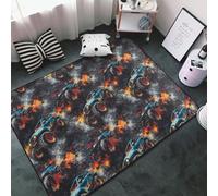 Tappeto con stampa camion blu, decorazione per soggiorno, antiscivolo, lavabile, 7 x 12 cm, morbido tappeto per interni, per camera da letto, sala da pranzo, soggiorno, camera, 152 x 99 cm