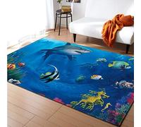 Tappeto Con Stampa Di Pesci Corallini Di Squalo Subacqueo Blu, Tappeto Da Salotto Moderno, Tappeto Da Gioco Per Bambini 140cmx200cm