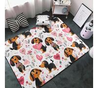 Tappeto con stampa di un simpatico cane con cuore e palloncino, decorazione per soggiorno, antiscivolo, lavabile, 7 x 12 cm, morbido tappeto per interni per camera da letto, sala da pranzo, soggiorno