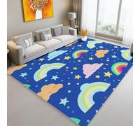 Tappeto con Stampa Stelle E Nuvole Carine- Lavabile in Lavatrice, 60 x 120 cm Morbido e Sottile - Ideale per Corridoio Bagno Cucina Ingresso, Bleu