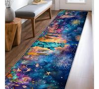 Tappeto con statua del corridore, vivace e festivo fuochi d'artificio stelle Giorno dell'Indipendenza Blu a pelo basso Tappeto rettangolare per interni non perde pelo, per cucina, ingresso, comodino