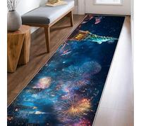 Tappeto con statua del runner patriottico festivo fuochi d'artificio skyline della città del giorno dell'indipendenza blu tappeti antiscivolo resistenti allo sbiadimento estetica per la casa per