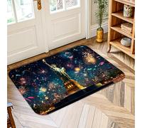 Tappeto con statua dell'area, festivo fuochi d'artificio con skyline della città del 4 luglio blu a pelo basso in spugna a pelo basso zerbino rettangolare accenti tappeto lavanderia bagno porta