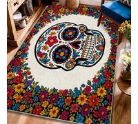 Tappeto con teschio, fiori culturali messicani con motivi colorati del giorno dei morti multicolore retro antiscivolo estetico rettangolare tappeto per pavimento di casa tappeto per soggiorno, camera