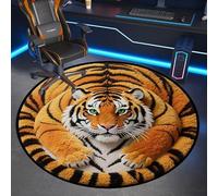 Tappeto con tigre, 9 cm, tappeto da gioco per sala paghi, divertente, rotondo con animali, per camera da letto dei ragazzi, morbido peluche stravagante, tappeto per ingresso, dormitorio e studio
