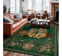 Tappeto con tigri, tradizionale natura, fiori e viti, nessuno verde, a pelo basso, per interni, rettangolare, non perde pelo, per soggiorno, camera da letto, sotto il letto, decorazione per