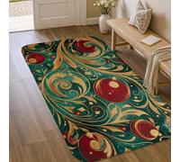 Tappeto con vortici, ornamenti natalizi con foglie di Natale verde antiscivolo zerbino rettangolare non perde pelo ingresso bagno cucina porta decorazione 7,6 x 1,5 m