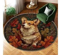 Tappeto Corgi, tappeto autunnale con foglie e ghiande arancione con retro antiscivolo per pavimento di casa, tappeto con stampa circolare, tappeto per soggiorno, camera da letto, aula e appartamento