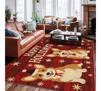 Tappeto Corgi, tappeto natalizio con fiocco di neve, cappello rosso a pelo basso, rettangolare, per interni, non perde pelo, per soggiorno, camera da letto, sotto il tavolo, decorazione da pranzo
